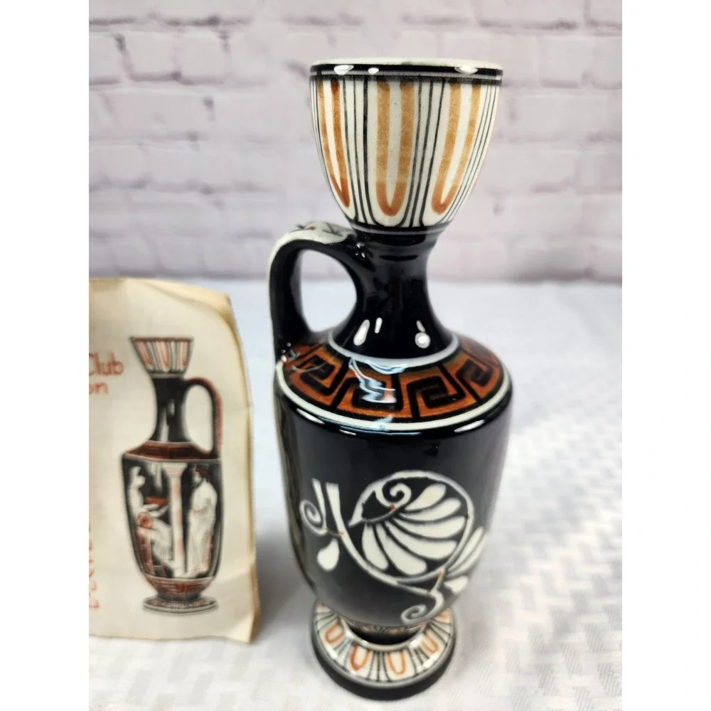 Vintage Greek Vase Grecian Oil Decanter Eageas and Themis Ceramic Pottery Art